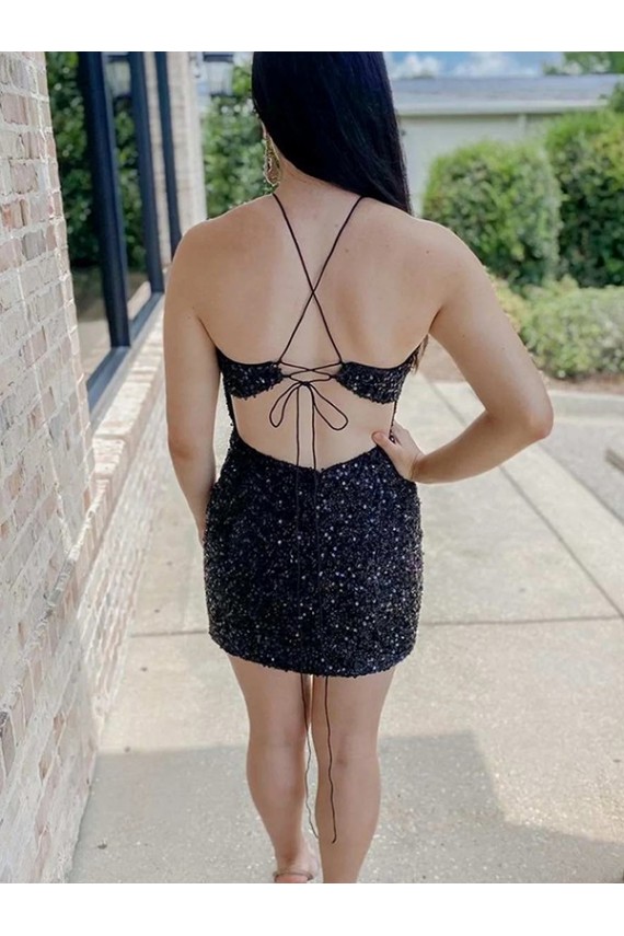 Halter Sleeveless Short Velvet Sequin Homecoming Dress / Prom Dress Melbourne