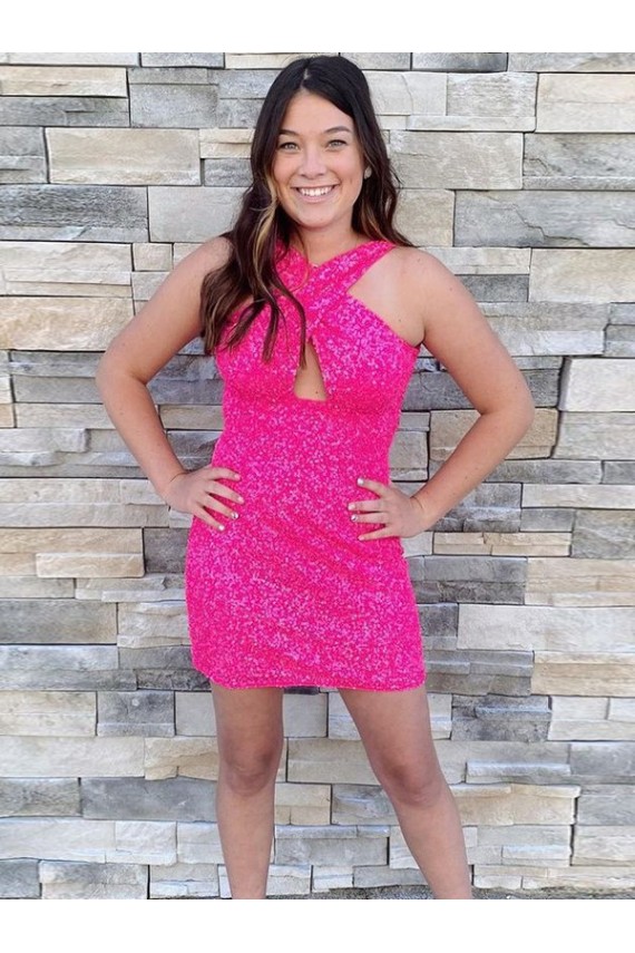 Halter Sleeveless Short Velvet Sequin Cocktail Homecoming Dress / Prom Dress Melbourne