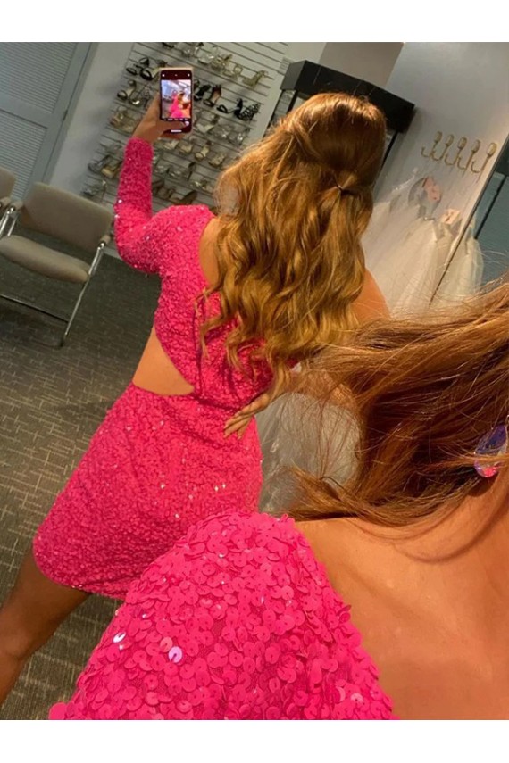 One Shoulder Long Sleeves Short Velvet Sequin Homecoming Dress / Prom Dress Melbourne