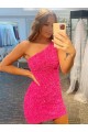 Short One Shoulder Sleeveless Velvet Sequin Homecoming Dress / Prom Dress Melbourne