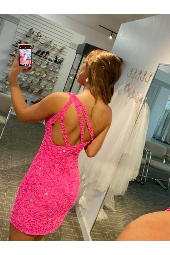 Short One Shoulder Sleeveless Velvet Sequin Homecoming Dress / Prom Dress Melbourne