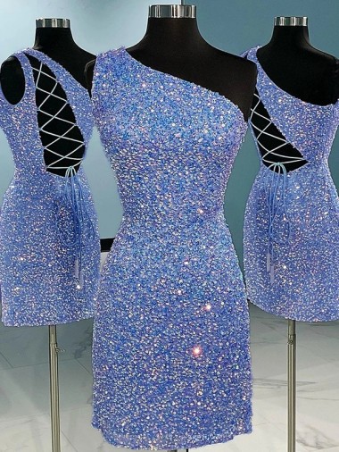 Short Velvet Sequin One Shoulder Sleeveless Homecoming Dress / Prom Dress Melbourne
