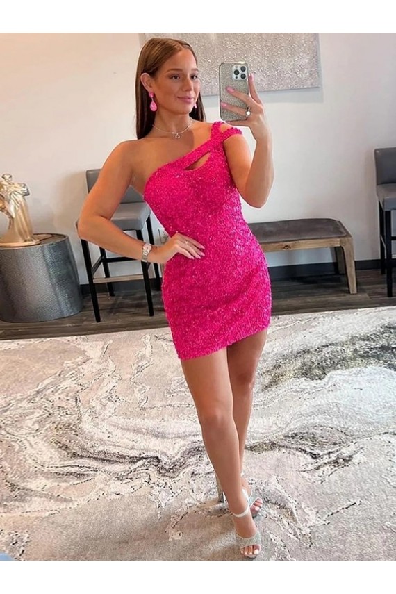 Velvet Sequin One Shoulder Sleeveless Short Homecoming Dress / Prom Dress Melbourne