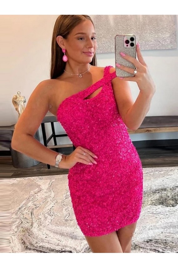 Velvet Sequin One Shoulder Sleeveless Short Homecoming Dress / Prom Dress Melbourne