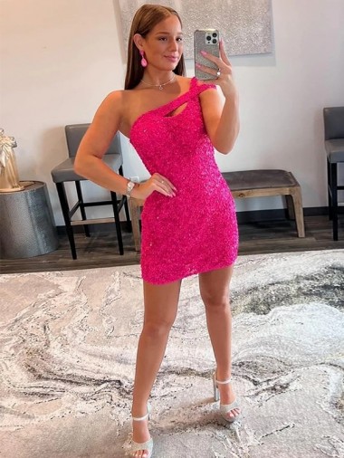 Velvet Sequin One Shoulder Sleeveless Short Homecoming Dress / Prom Dress Melbourne