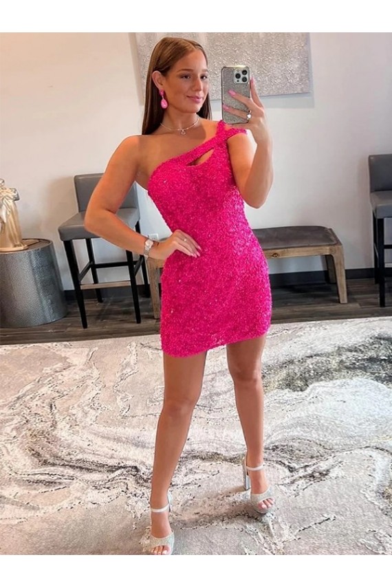 Velvet Sequin One Shoulder Sleeveless Short Homecoming Dress / Prom Dress Melbourne