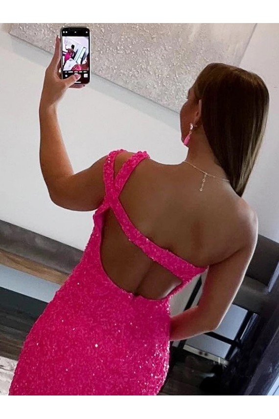 Velvet Sequin One Shoulder Sleeveless Short Homecoming Dress / Prom Dress Melbourne