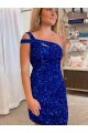 Velvet Sequin One Shoulder Sleeveless Short Homecoming Dress / Prom Dress Melbourne