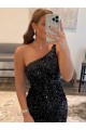 One Shoulder Sleeveless Short Velvet Sequin Homecoming Dress / Prom Dress Melbourne