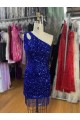One Shoulder Keyhole Sleeveless Short Velvet Sequin Homecoming Dress / Prom Dress Melbourne