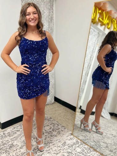 Spaghetti Straps Backless Sleeveless Short Velvet Sequin Homecoming Dress / Prom Dress Melbourne