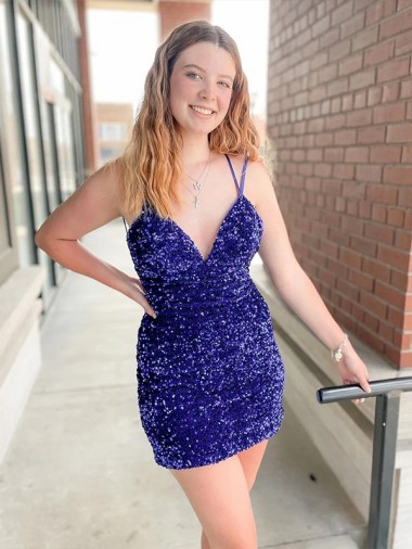 Sleeveless Short Velvet Sequin V-Neck Homecoming Dress / Prom Dress Melbourne