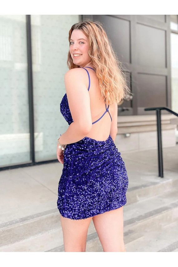 Sleeveless Short Velvet Sequin V-Neck Homecoming Dress / Prom Dress Melbourne