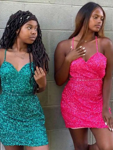 Shop V-Neck Sleeveless Short Velvet Sequin Cocktail Dress Melbourne