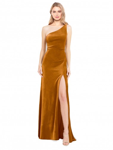 Shop Sleek One Shoulder Long Formal Velvet Bridesmaid Dress / Prom Dress Melbourne