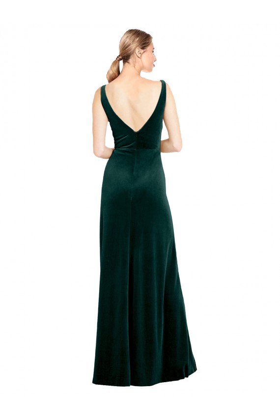 Sleek V-Neck Long Formal Velvet Bridesmaid Dress / Prom Dress with Side Slit Melbourne