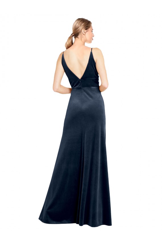 V-Back Long Velvet Bridesmaid Dress / Prom Dress with Notched V-Neck and Spaghetti Straps Melbourne
