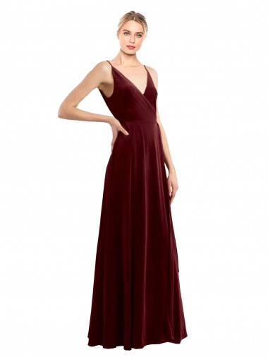 Shop Faux Wrap V-Neck Sleek Long Formal Velvet Bridesmaid Dress / Prom Dress Melbourne