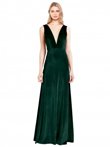 Shop Daring Deep V-Neck Long Full Length Formal Velvet Bridesmaid Dress / Prom Dress Melbourne