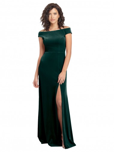 Shop Floor Length Cap Sleeves Long Formal Velvet Bridesmaid Dress / Prom Dress with High Side Slit Melbourne