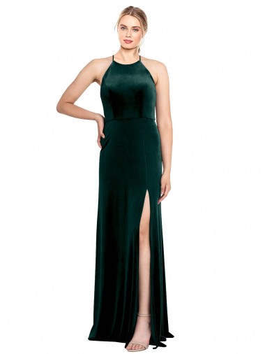 Shop Long Jewel Neck Full Length Velvet Bridesmaid Dress / Prom Dress with Side Slit Melbourne