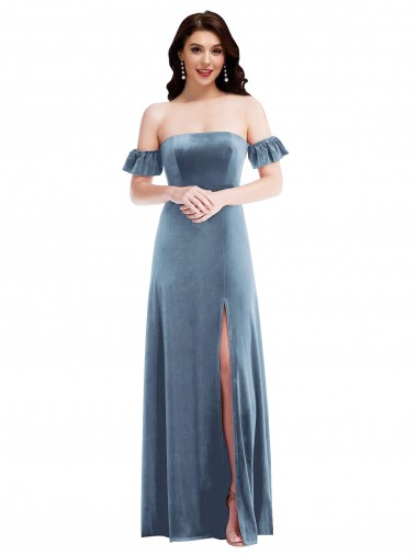 Shop Ruffle Sleeve Off the Shoulder Velvet Maxi Bridesmaid Dress / Prom Dress Melbourne