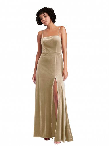 Square Neck Formal Velvet Maxi Bridesmaid Dress / Prom Dress with Front Slit Melbourne