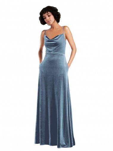 Shop Sleek Cowl Neck Velvet Maxi Bridesmaid Dress / Prom Dress with Pockets Melbourne