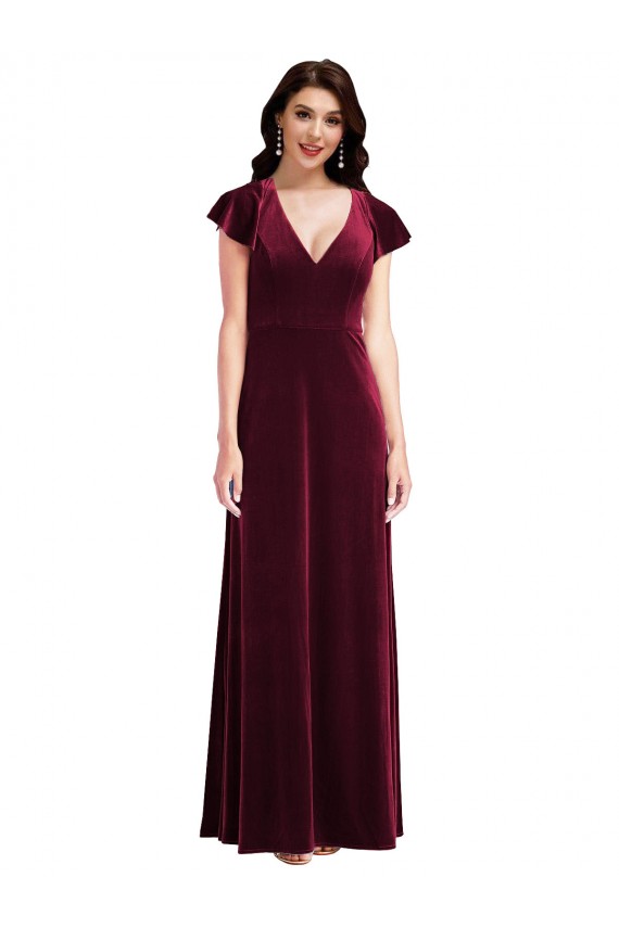 Flutter Sleeve Velvet Maxi Bridesmaid Dress / Prom Dress with Pockets Melbourne
