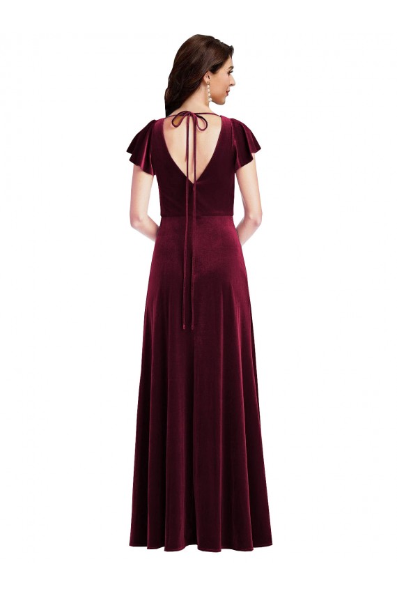 Flutter Sleeve Velvet Maxi Bridesmaid Dress / Prom Dress with Pockets Melbourne