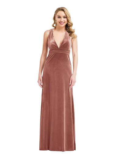 Shop Plunging Neckline Formal Velvet Maxi Bridesmaid Dress / Prom Dress with Criss Cross Open Back Melbourne