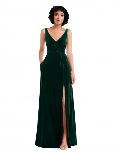 Shop Floor Length Velvet Maxi Bridesmaid Dress / Prom Dress with Shirred Bodice and Front Slit Melbourne