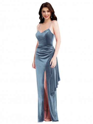 Shop Spaghetti Strap Formal Velvet Maxi Bridesmaid Dress / Prom Dress with Draped Skirt Melbourne