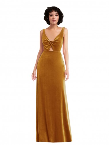 Twist Front Cutout Velvet Maxi Bridesmaid Dress / Prom Dress with Pockets Melbourne