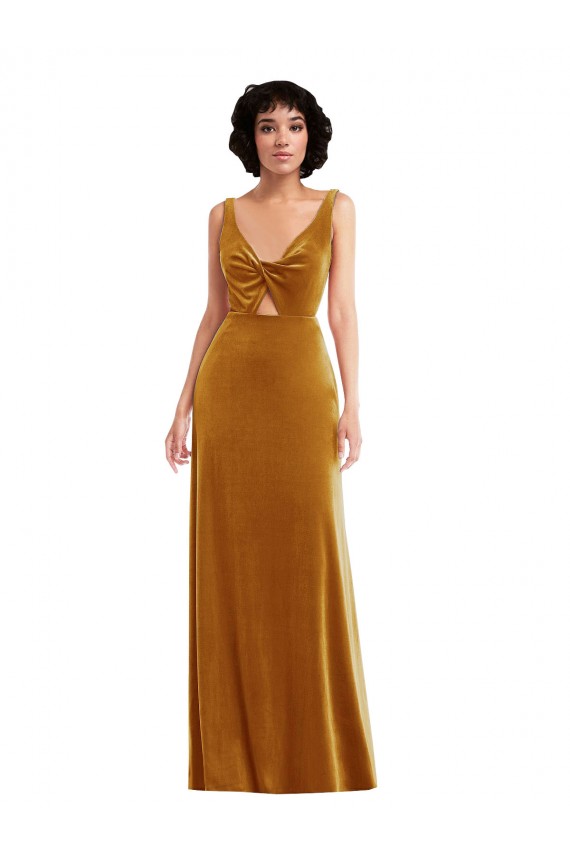 Twist Front Cutout Velvet Maxi Bridesmaid Dress / Prom Dress with Pockets Melbourne