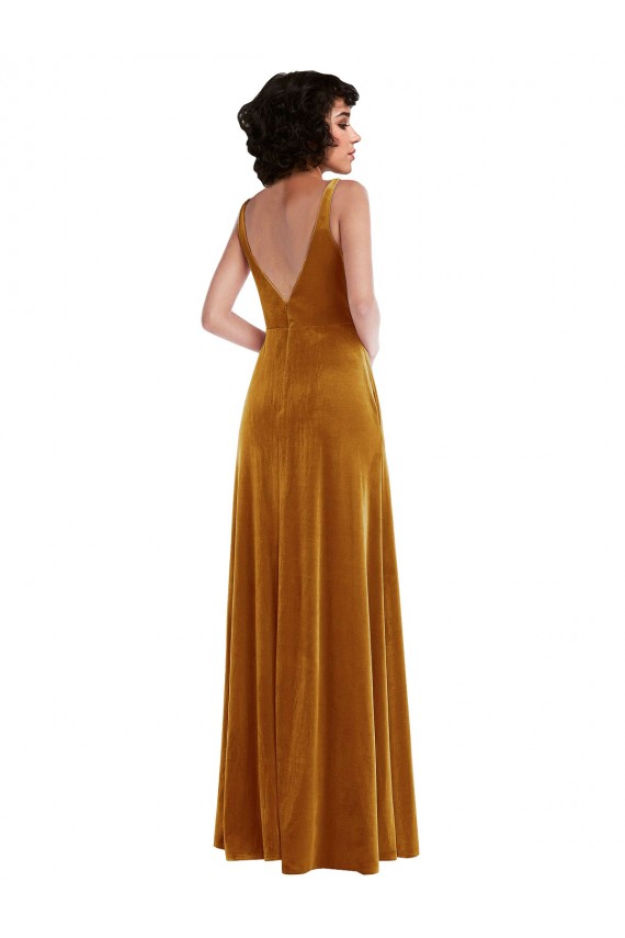 Twist Front Cutout Velvet Maxi Bridesmaid Dress / Prom Dress with Pockets Melbourne