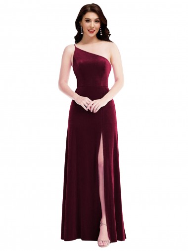 Shop One Shoulder Spaghetti Strap Velvet Maxi Bridesmaid Dress / Prom Dress with Pockets Melbourne