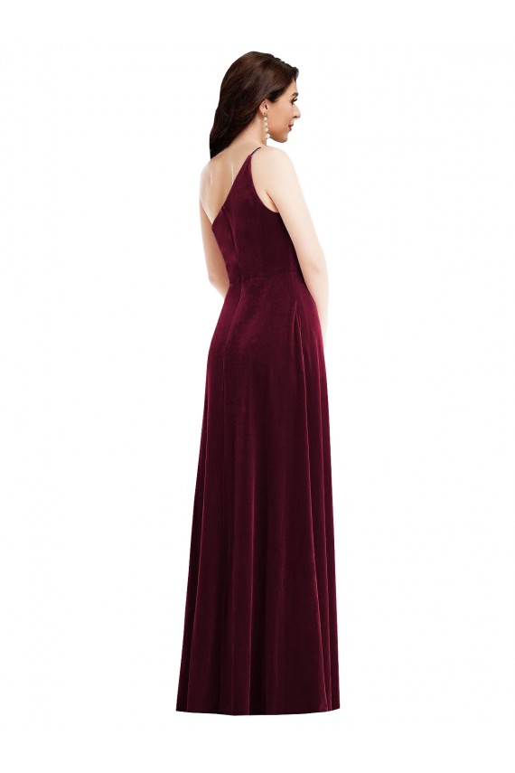 One Shoulder Spaghetti Strap Velvet Maxi Bridesmaid Dress / Prom Dress with Pockets Melbourne