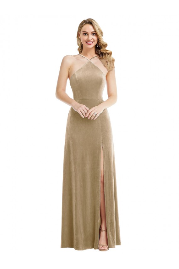 High Neck Halter Open Back Long Velvet Maxi Bridesmaid Dress / Prom Dress Melbourne