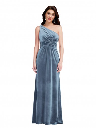Shop One Shoulder Draped Velvet Maxi Bridesmaid Dress / Prom Dress Melbourne