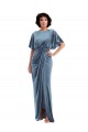 Flutter Sleeve Open Back Velvet Maxi Bridesmaid Dress / Prom Dress with Draped Wrap Skirt Melbourne