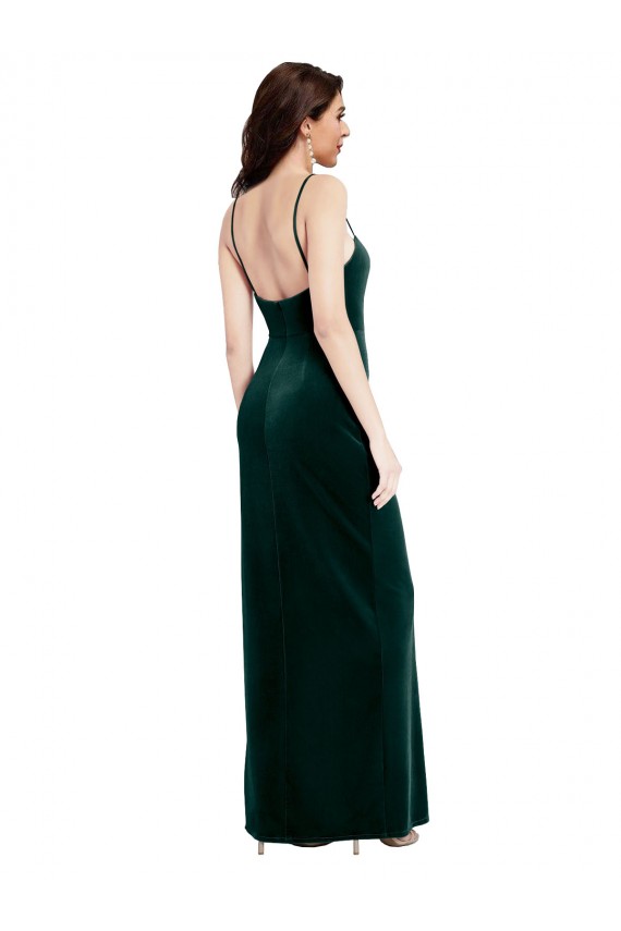 Straight Neckline Spaghetti Straps Long Velvet Bridesmaid Dress / Prom Dress with High Side Slit Melbourne
