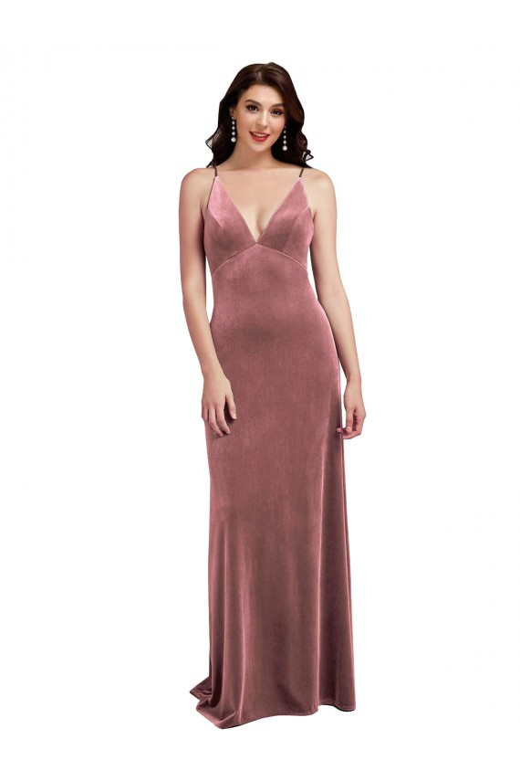 Low Scoop Back Long V-Neck Formal Velvet Slip Bridesmaid Dress / Prom Dress Melbourne