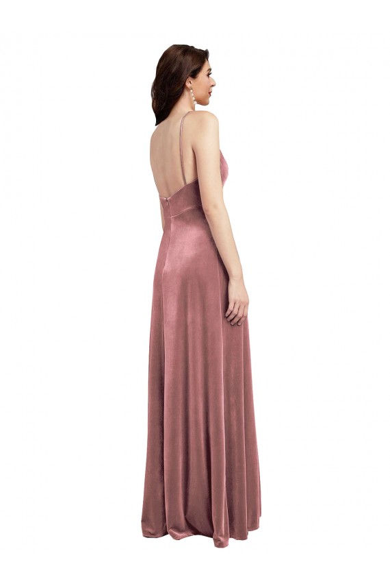 Low Scoop Back Long V-Neck Formal Velvet Slip Bridesmaid Dress / Prom Dress Melbourne