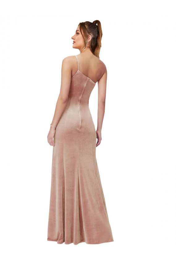One Shoulder Formal Stretch Velvet Bridesmaid Dress / Prom Dress with Front Slit Melbourne