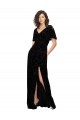 Split Sleeves V-Neck Floral Velvet Bridesmaid Dress with Front Slit Melbourne