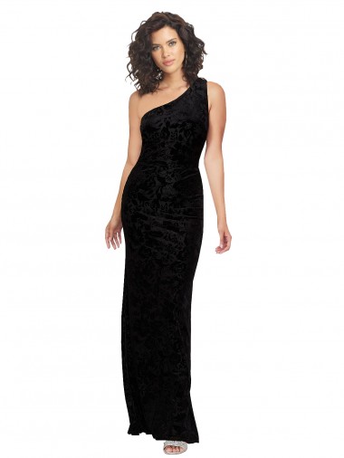One Shoulder Long Sheath Sleeveless Floral Velvet Bridesmaid Dress Melbourne