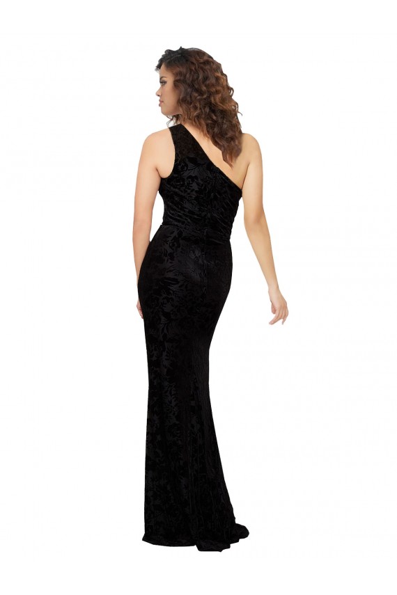 One Shoulder Long Sheath Sleeveless Floral Velvet Bridesmaid Dress Melbourne