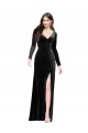 Long Sleeves Formal Velvet Bridesmaid Dress / Prom Dress with V-Neckline and Thigh Slit Melbourne