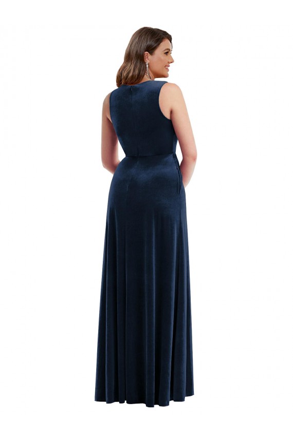 Deep V-Neck Sleeveless Formal Velvet Maxi Bridesmaid Dress / Prom Dress with Pockets Melbourne